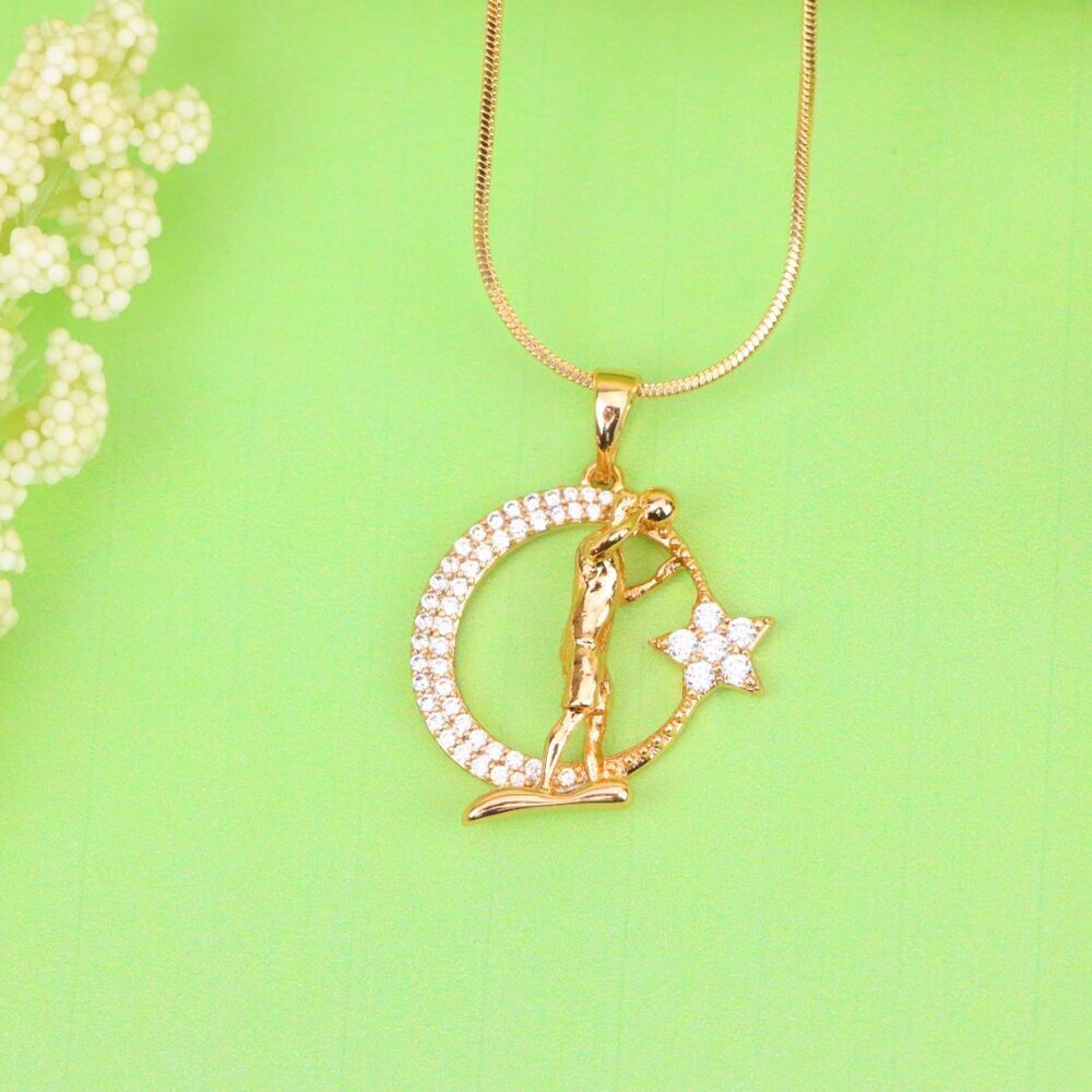"Basketball Player Moon Star Rose Gold Pendant for Men & Women, XPPT1281 - Picture 9 of 12